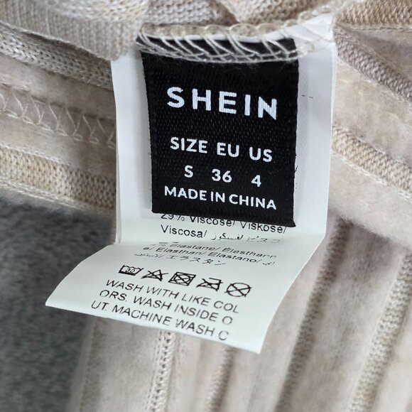 Womens 2pc SHEIN Cream Ribbed Mock Layer Dress Long Sleeve Bodycon Size S - Picture 4 of 11